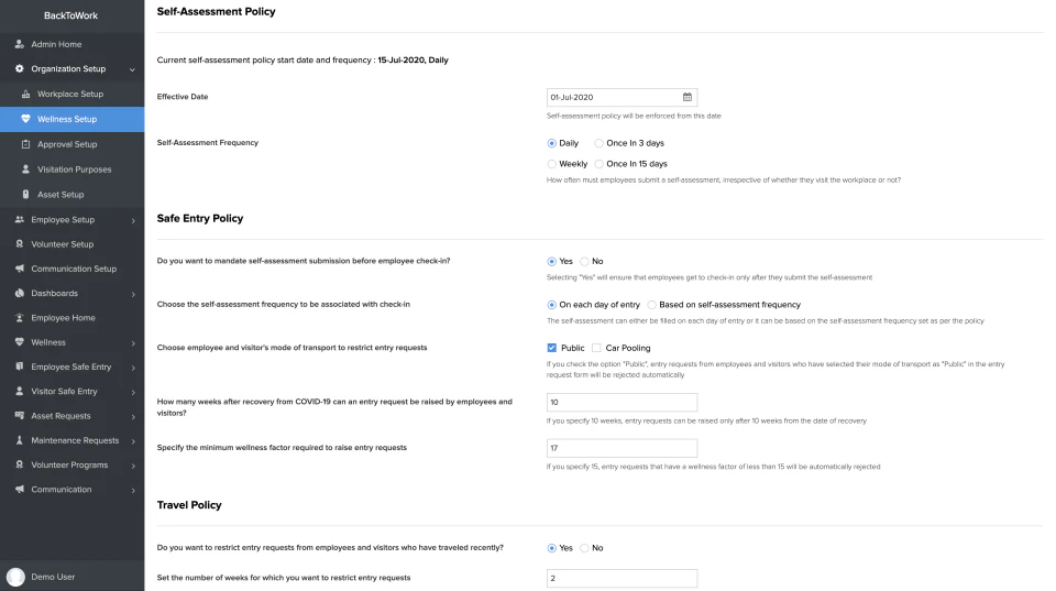 screenshot of Zoho BackToWork